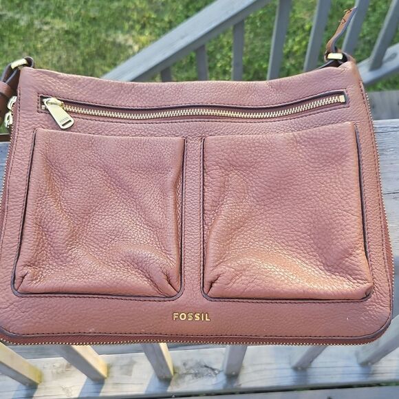Fossil Brown Pebbled Leather Crossbody Bag - Picture 2 of 13
